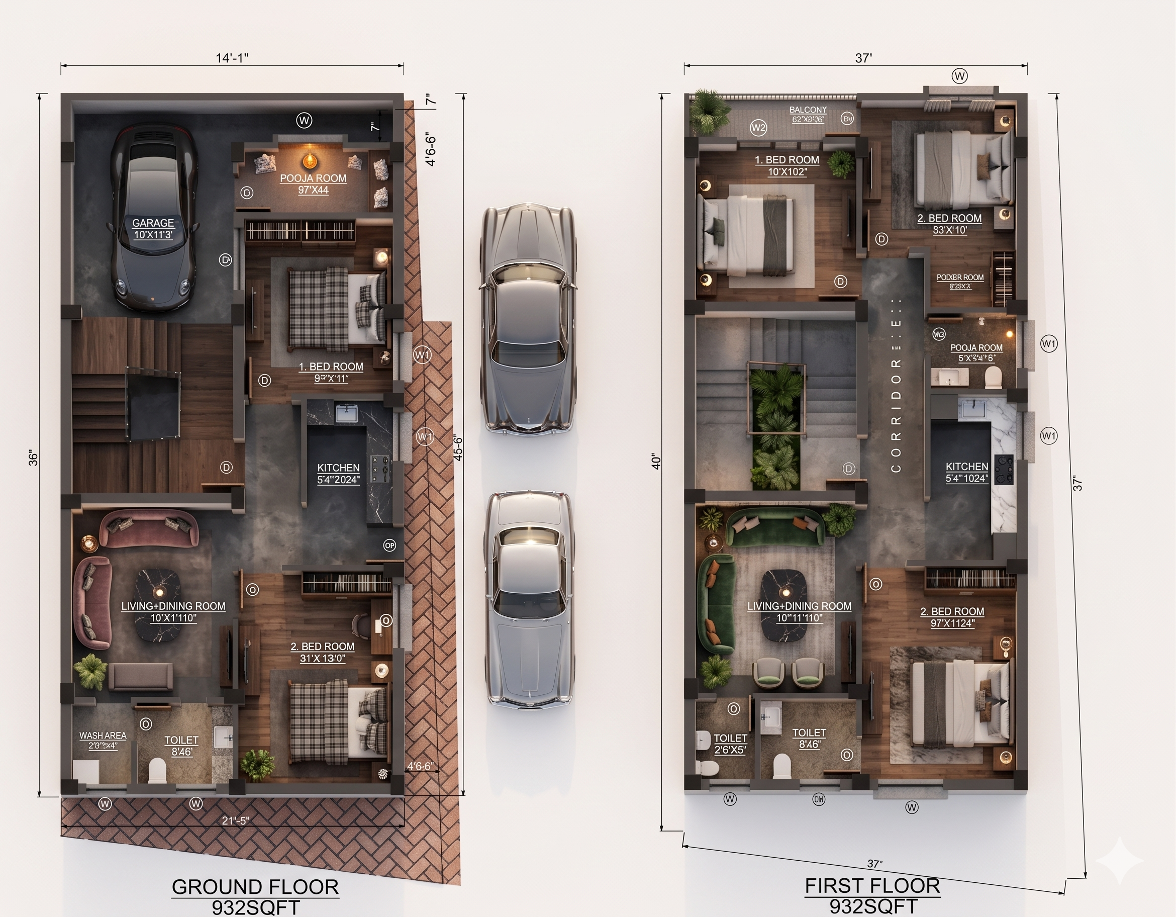 21'5'' X 43'6'' NORTH EAST FACEING HOUSE PLAN G+1 BUILDING 